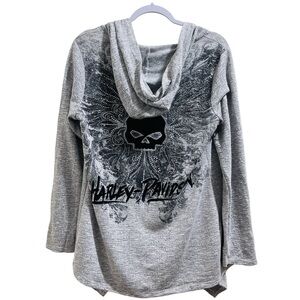 Harley Davidson Gray Hooded Open Cardigan Long Sleeve Size L/M